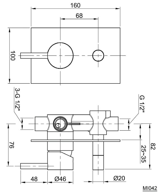 MINIMAL Podtynkowa bateria prysznicowa 2 funkcyjna stal nierdzewna MI042