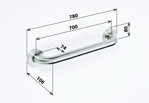 Poręcz łazienkowa prosta 70 cm stal nierdzewna szczotkowana 301100702, wymiary