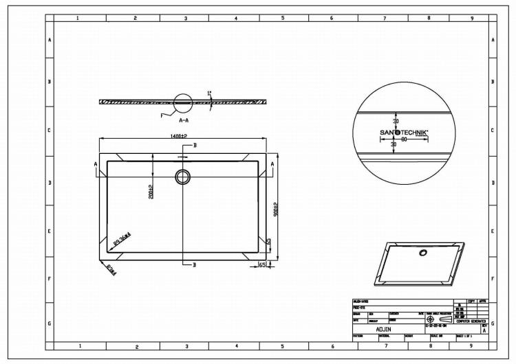 SMC Brodzik starylowy prostokątny 140x90 cm SC1490S - rozmiarowanie