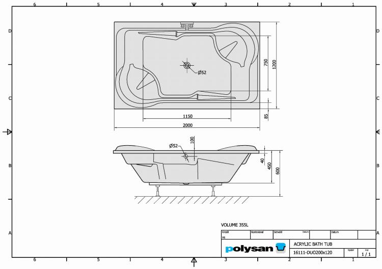 DUO Wanna akrylowa prostokątna 200x120 cm 16111 karta produktu