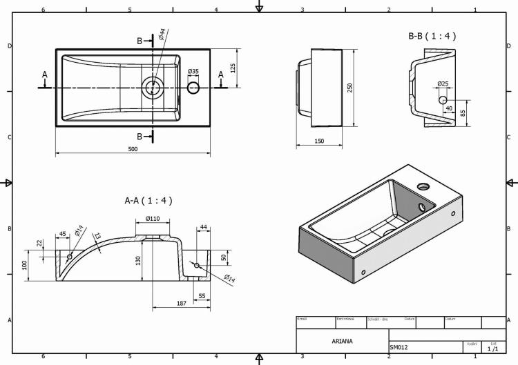 ARIANA Umywalka kompozytowa lewa 50x25 cm SM012
