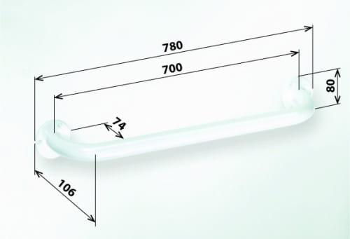 Poręcz łazienkowa prosta 70 cm kolor biały 301100704, wymiary