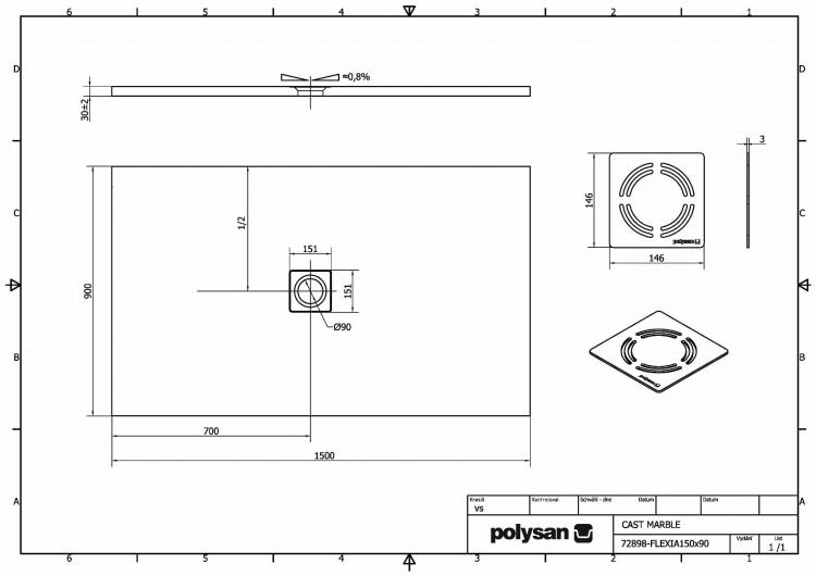 FLEXIA brodzik kompozytowy z możliwością docinania 150x90 cm 72898 wymiary