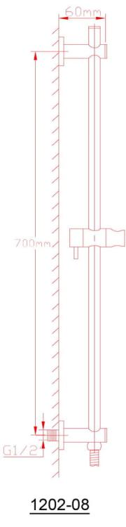Drążek prysznicowy przesuwny, przyłącze wody, 720mm, chrom1202-08