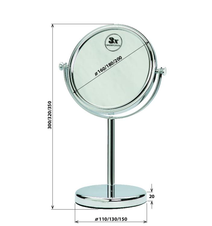 Lusterko kosmetyczne stojące ø180 mm 112201242 wymiary