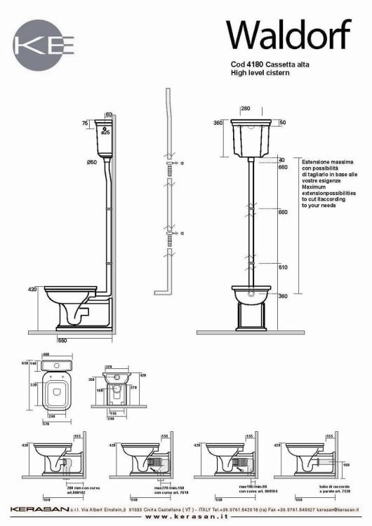 WALDORF Zbiornik wody ceramiczny do miski WC 418001 rysunek techniczny