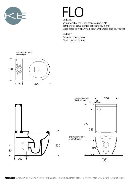 FLO Miska WC odpływ pionowy/poziomy 311701 rysunek techniczny