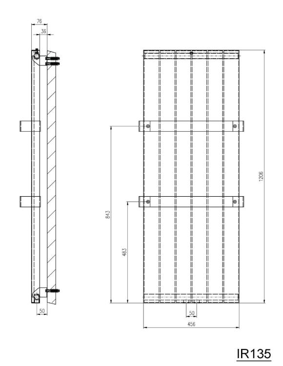 MAGNIFICA Grzejnik łazienkowy dekoracyjny biały ze strukturą 549 W 456x1206 mm IR135 - rysunek techniczny