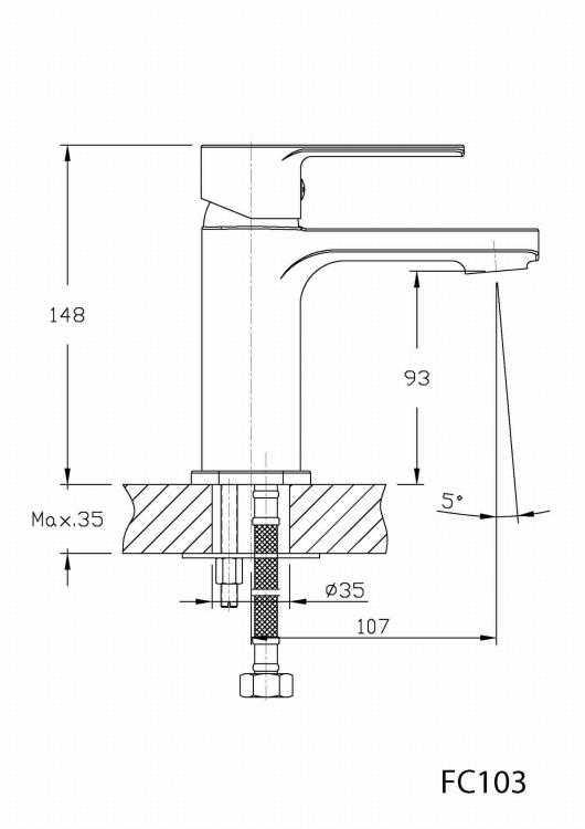 FACTOR Bateria umywalkowa stojąca, chrom FC103 wymiary