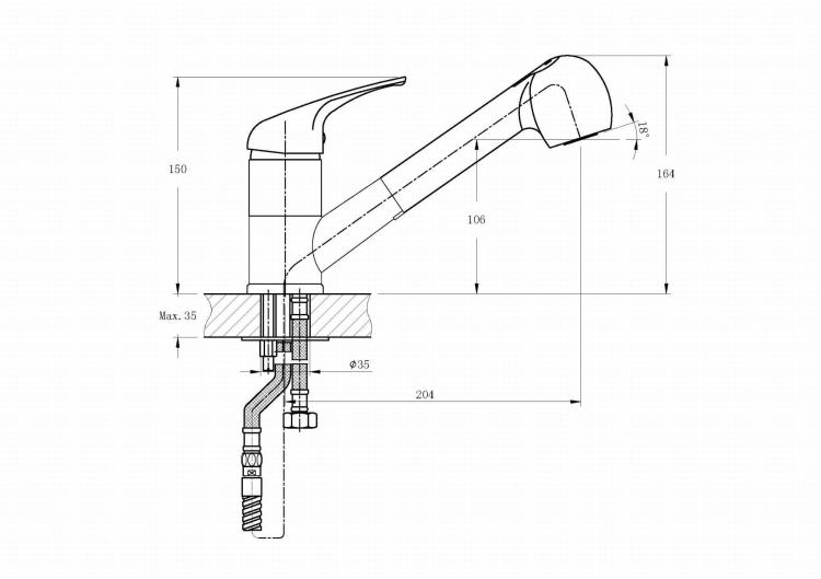 AQUALINE 40 Bateria zlewozmywakowa stojąca, chrom połysk 52137 - rysunek techniczny