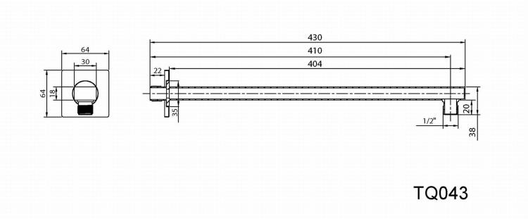 Ramię deszczowni ścienne 40 cm, chrom TQ043 - rysunek techniczny