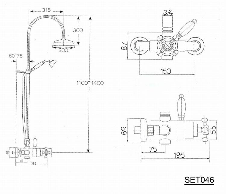 ANTEA Zestaw prysznicowy z baterią termostatyczną, kolor brąz SET046