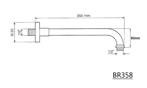 Ramię deszczowni ścienne, nikiel 35 cm BR358 - rysunek techniczny