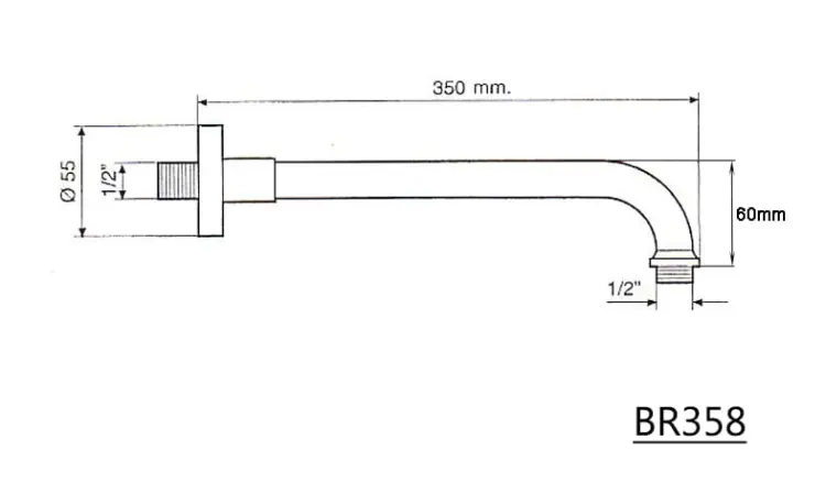 Ramię deszczowni ścienne, nikiel 35 cm BR358 - rysunek techniczny