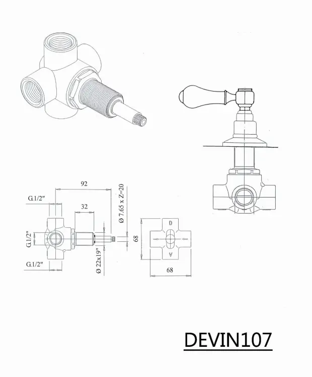 ANTEA przełącznik podtynkowy, uchwyt, różowe złoto DEVIN107 - rysunek techniczny.jpg