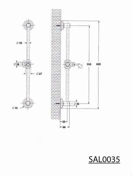 ANTEA Drążek prysznicowy 60 cm, złoto  - rysunek techniczny