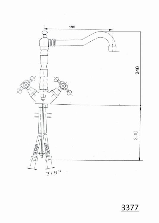 ANTEA Bateria umywalkowa stojąca, różowe złoto  - rysunek techniczny