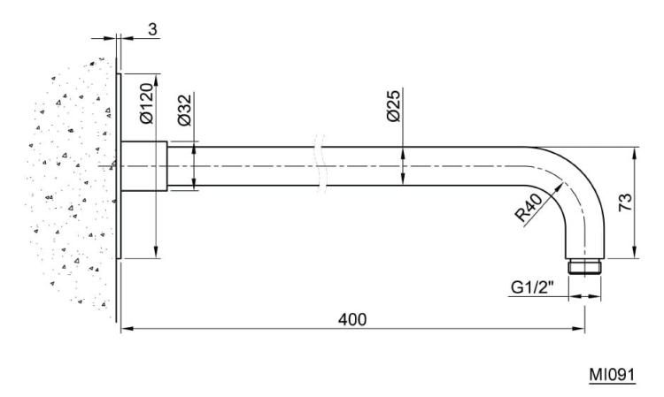 MINIMAL Ramię deszczowni ścienne 40 cm stal nierdzewna MI091