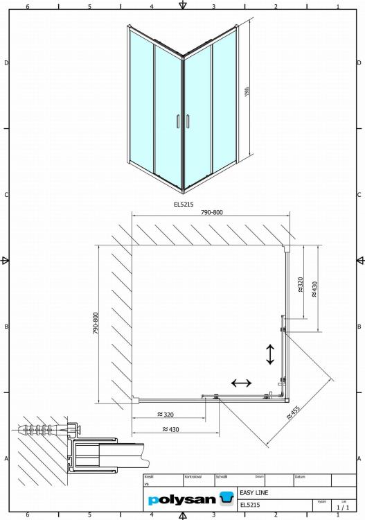 EASY LINE kabina prysznicowa narożna kwadratowa 80x80x190 cm EL5215 wymiary