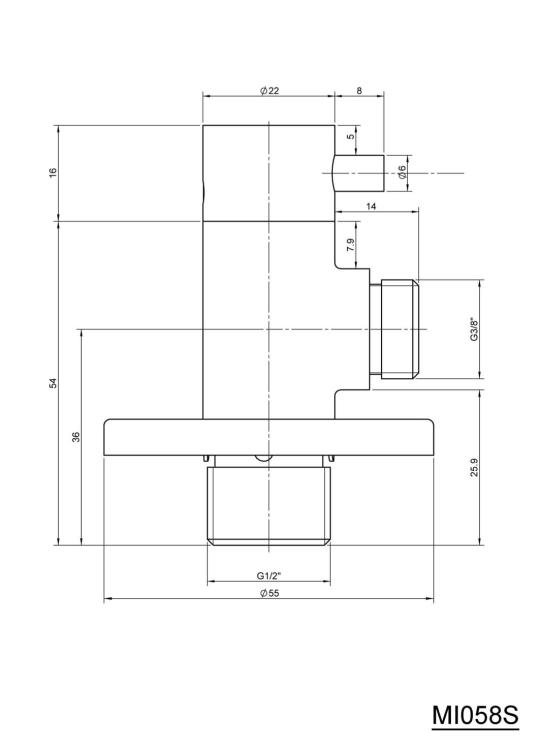 MINIMAL Zawór kątowy 1/2 x 3/8, nierdzewny/satyna MI058S wymiary