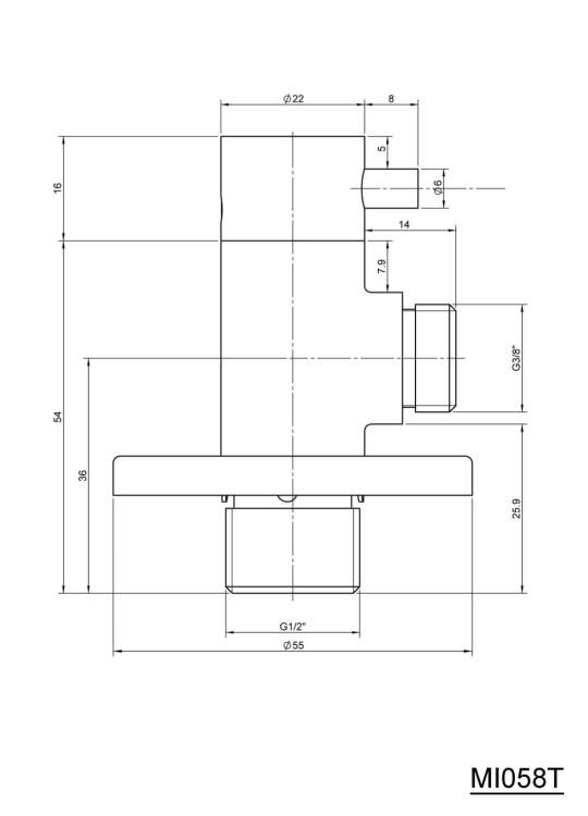MINIMAL Zawór kątowy 1/2 x 3/8, nierdzewny/satyna MI058T wymiary