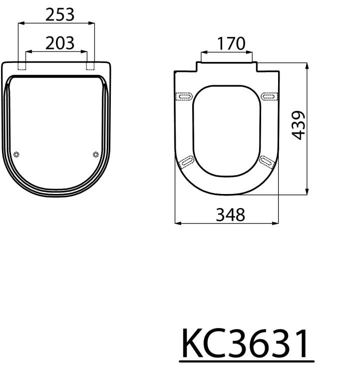 ANTIK Deska WC wolnoopadająca biała, zawiasy chrom KC0303 rysunek techniczny