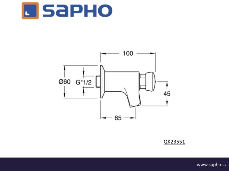 QUIK Zawór umywalkowy samoczynnie zamykany, ścienny, chrom QK23551 rysunek techniczny