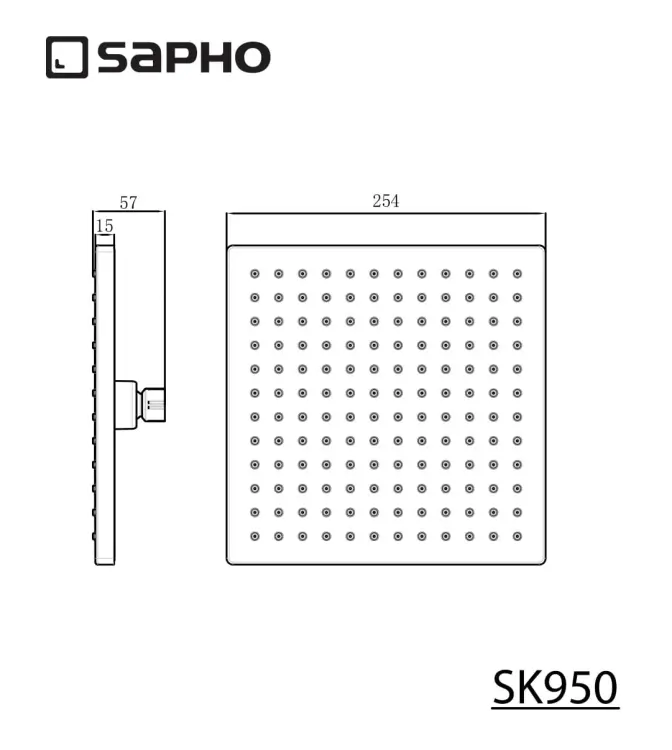 Deszczownia kwadratowa 25x25 cm SK950 -rysunek techniczny