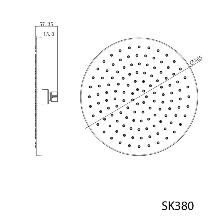 Deszczownia okrągła 30,5 cm ABS/chrom SK380 -rysunek techniczny