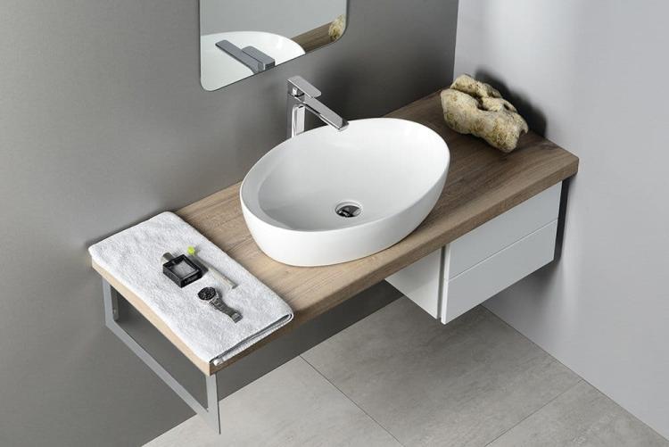 Umywalka ceramiczna biała 61,5x14x42 cm nablatowa owalna seria PERA, przykładowa aranżacja