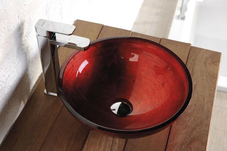 MURANO ROSSO Umywalka nablatowa okrągła szklana czerwona ⌀ 40x14 cm AL5318-63
