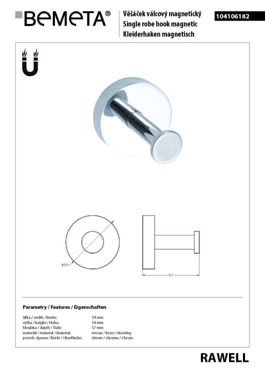 RAWELL Wieszaczek magnetyczny na ręcznik 104106182, wymiary