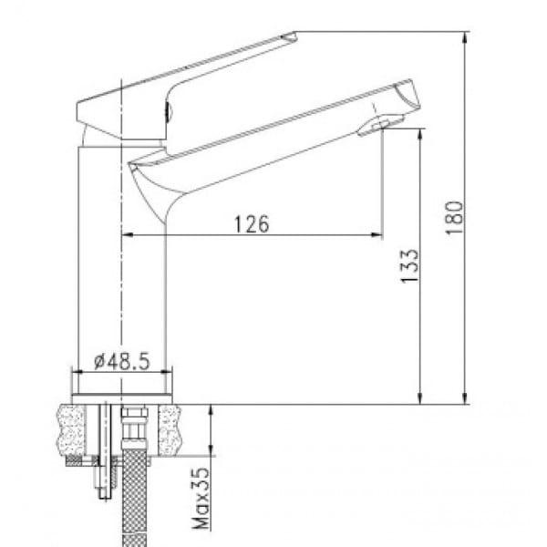 SANOSOHO Bateria umywalkowa stojąca czarna 729-6 rysunek techniczny