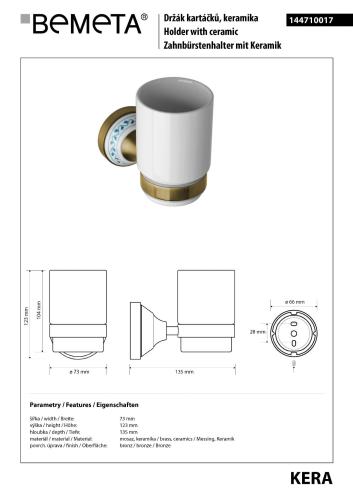 KERA kubek ceramiczny z uchwytem w kolorze brąz z ozdobnym elementem 144710017, wymiary