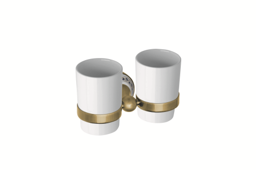 KERA podwójny uchwyt na kubek ceramiczny retro brąz z ozdobnym elementem 144710027