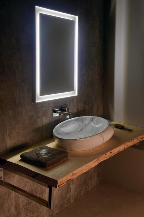 Umywalka nablatowa ceramiczna biały marmur kształt owal 68 x44 cm DALMA aranżacja