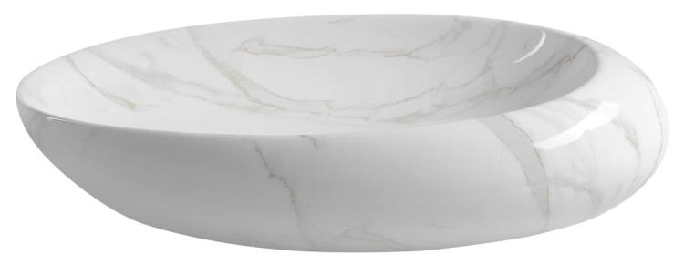 Umywalka nablatowa ceramiczna biały marmur kształt owal 68 x44 cm DALMA z boku