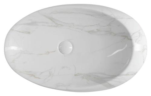 Umywalka nablatowa ceramiczna biały marmur kształt owal 68 x44 cm DALMA z góry