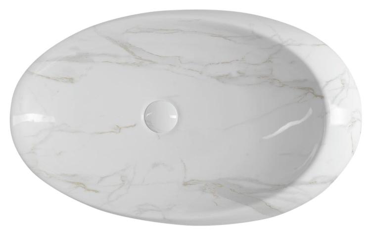 Umywalka nablatowa ceramiczna biały marmur kształt owal 68 x44 cm DALMA z góry