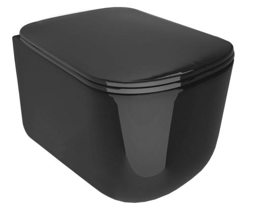 TRIBECA Miska WC podwieszana czarna matowa RIMLESS 35x54 cm 511431 z deską