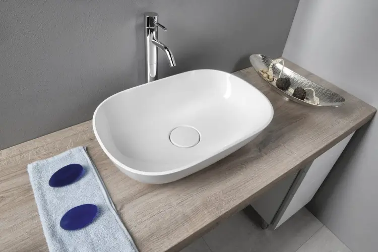 ERIDAN Umywalka ceramiczna nablatowa owalna 50x35 cm ceramiczna biała ER500 aranżcja