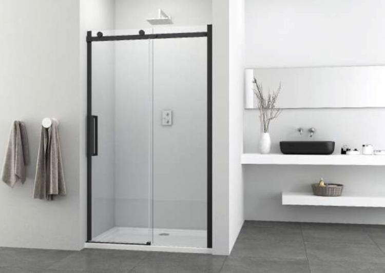 LITE BLACK Drzwi prysznicowe do wnęki przesuwne, czarny mat 140x195 cm G140B, aranżacja