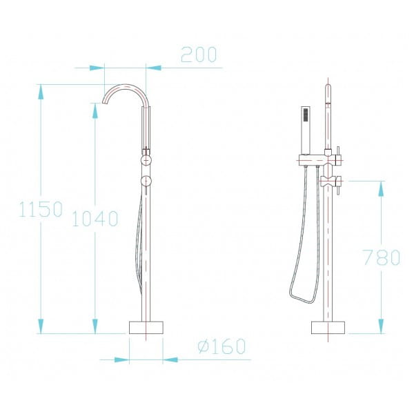 NIGRO- Bateria wannowa wolnostojącą -16X20X115- GA04- rysunek techniczny