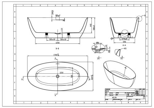 MIAMI - wanna wolnostojaca - bialy polysk - rozmiar  170x82 - G9027- rysunek techniczny