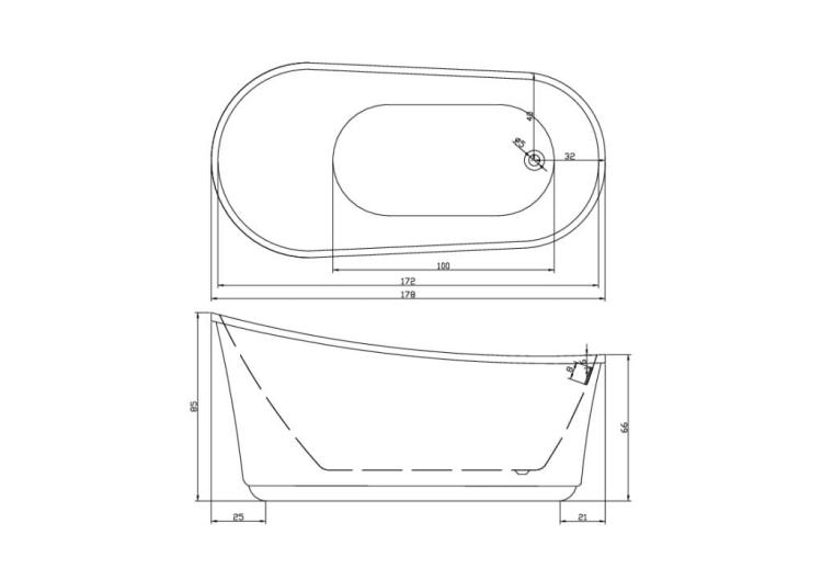 Oxford Wanna wolnostojąca 178x88cm -biały połysk- G9022 -rysunek techniczny