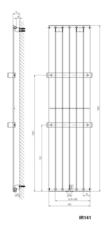COLONNA Grzejnik łazienkowy dekoracyjny biały 910 W 450x1800 mm IR141 - rys. techniczny