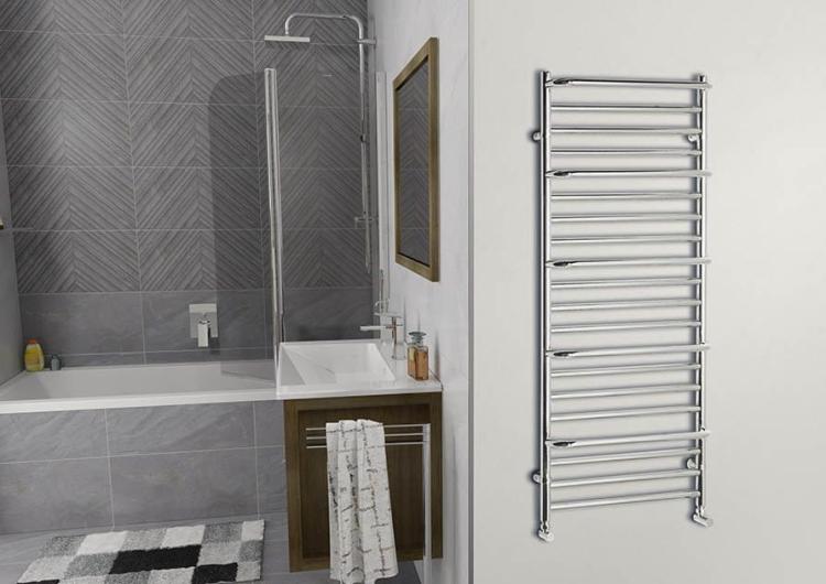 MANISA Grzejnik łazienkowy z wieszakami na ręczniki chrom 341 W 600x1328 mm IZ111 - aranżacja