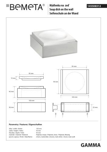 GAMMA Mydelniczka biała 145508312 - rys. techniczny