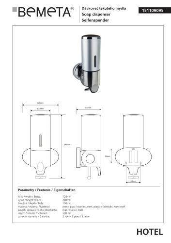 Dozownik do mydła 500 ml 151109095 - rys. tyechniczny