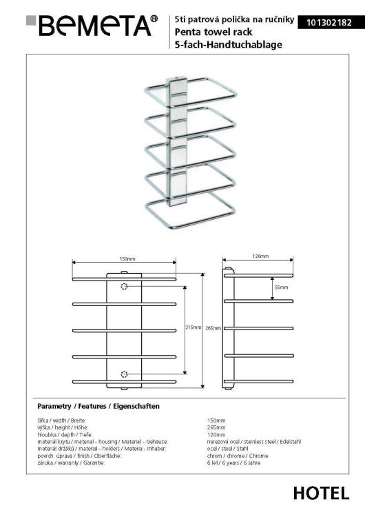 Wieszak na ręczniki 5 poziomowy 101302182 rysunek techniczny